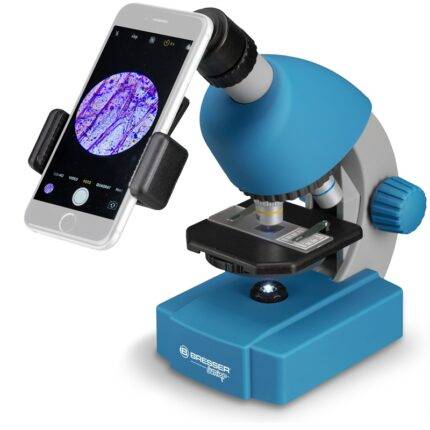 Mikroskopas JUNIOR su SMARTPHONE laikikliu 40X-640X mėlynas