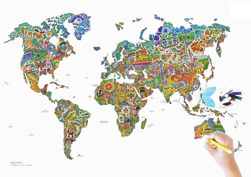 Spalvinamas terapinis pasaulio žemėlapis 58,5 x 84cm