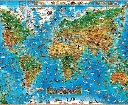 Pasaulio gyvūnų žemėlapis vaikams lietuvių kalba 97 x 137 cm