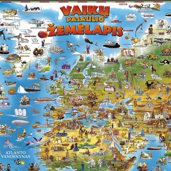 Pasaulio žemėlapis vaikams lietuvių kalba 97 x 137 cm