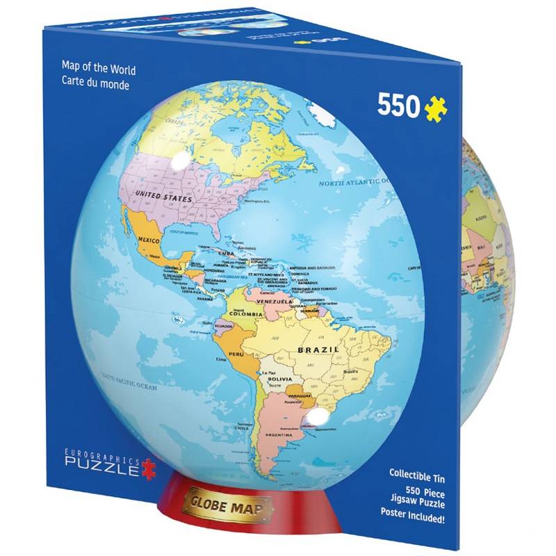 Metalinėje dėžutėje dėlionė Pasaulio politinis žemėlapis 550 detalių
