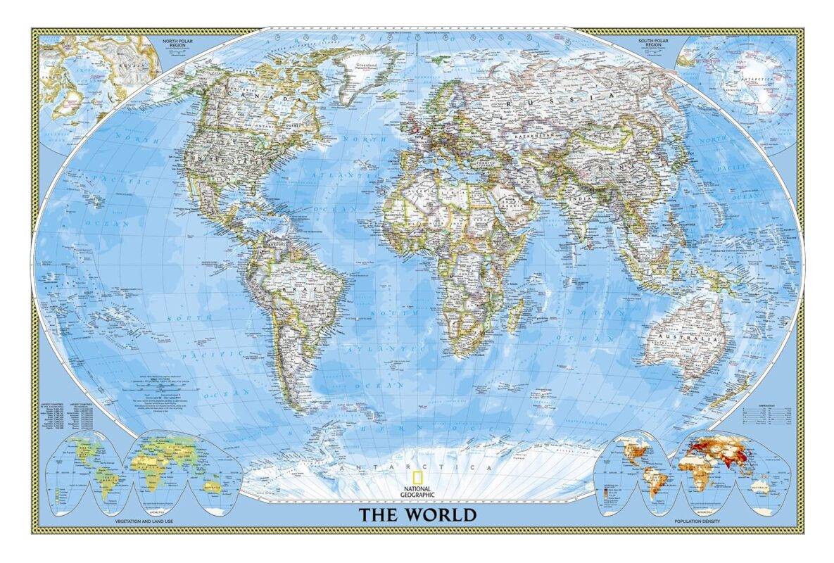 National Geographic Pasaulio žemėlapis su vėliavomis ir faktais (sulankstomas) 1:37,213,000