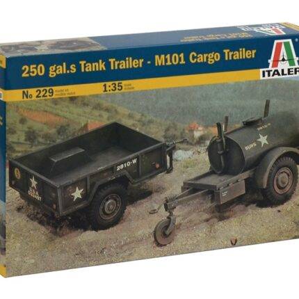 Klijuojamas plastikinis modelis American 250 galons Tank Trailer and M101 Cargo Trailer ITALERI 1/35