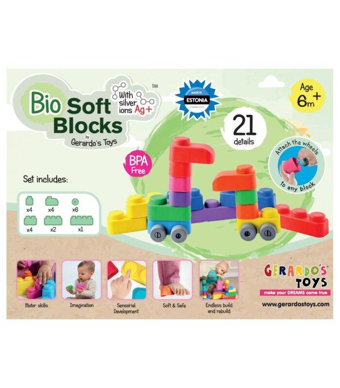 Minkštų kaladėlių rinkinys su ratukais 21