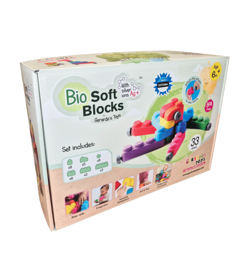 gerardou0027s-toys-pehmete-klotside-komplekt-rattad-33-tk Minkštų kaladėlių rinkinys su ratukais 33