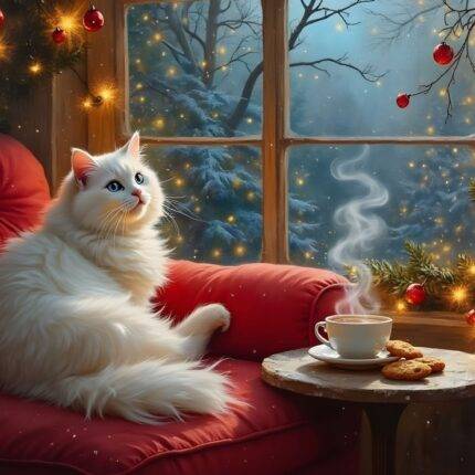 Dėlionė Balta katytė laukia Kalėdų 500