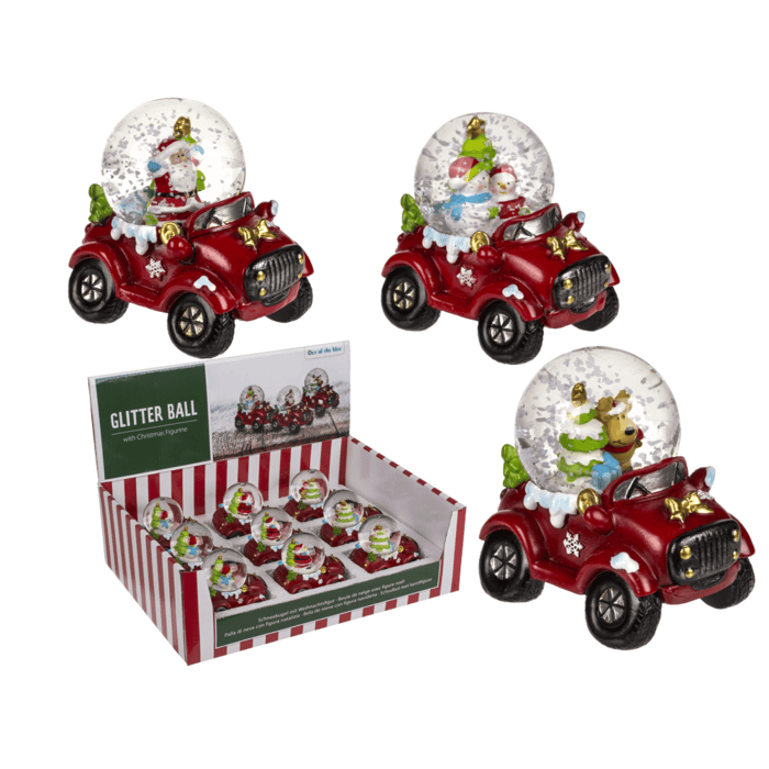 schneekugel__weihnachtsfiguren__auf_auto_sockel__56051 Kalėdinis sniego burbulas automobilyje
