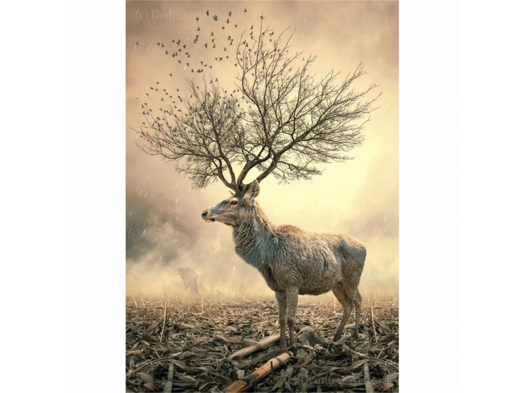 9120060522548 Atvirukas Elnias iškirstame miške. Su voku. 17,5x12cm