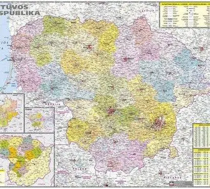 Lietuvos administracinis žemėlapis 106x134cm. Spausdinami po užsakymo. Pristatymas 7-10 dienų