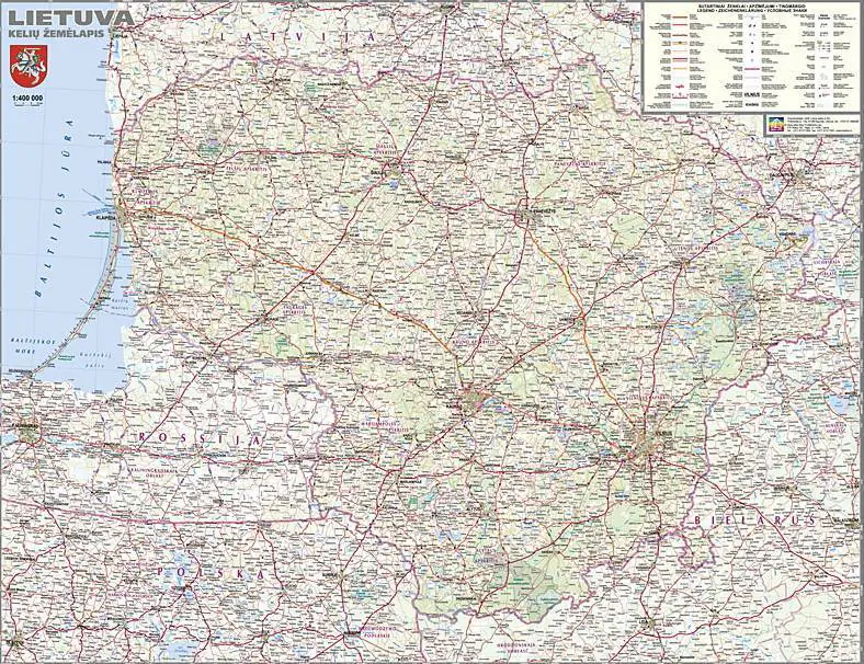 9789984075389 Lietuvos kelių žemėlapis 106x134cm. Spausdinami po užsakymo. Pristatymas 7-10 dienų. Šiame žemėlapiui netaikomos nuolaidos*