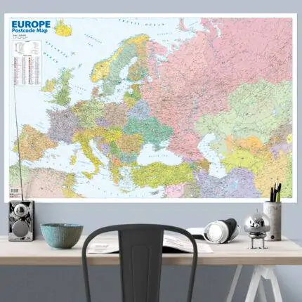 Europos žemėlapis su pašto kodais. Politinis, Sieninis. M 1:6mln,122x78,5cm