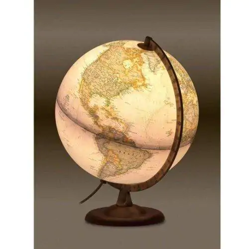 Gaublys National Geographic antikinis, skersmuo 30 cm, anglų kalba. Metalinis meridianas, riešutmedžio padas