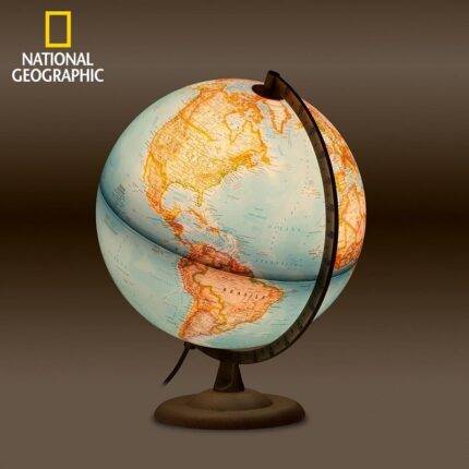Gaublys National Geographic 30cm skersmens, riešutmedžio padu, metaliniu meridianu, anglų kalba