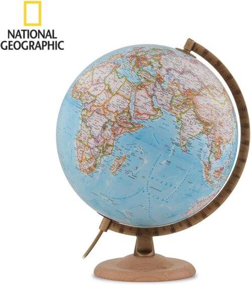Gaublys National Geographic 30cm skersmens, riešutmedžio padu, metaliniu meridianu, anglų kalba