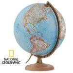 Gaublys National Geographic 30cm skersmens, riešutmedžio padu, metaliniu meridianu, anglų kalba