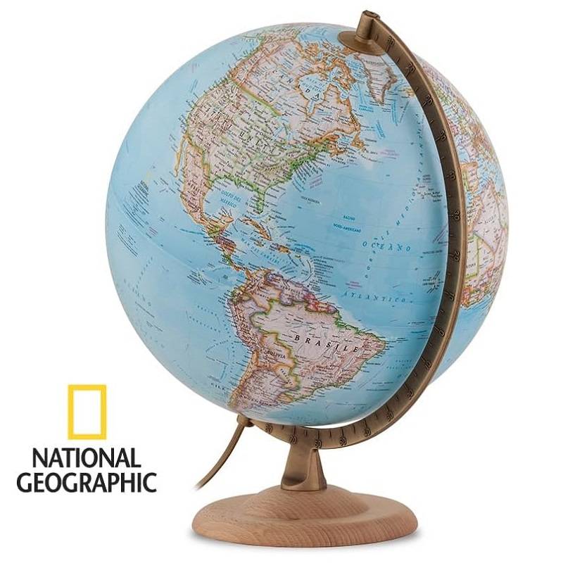 8007239970328 6 Gaublys National Geographic 30cm skersmens, riešutmedžio padu, metaliniu meridianu, anglų kalba