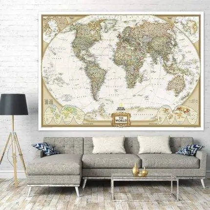 Pasaulio žemėlapis National Geographic, antikinis 1:22,44 mln, 122x185 cm, laminuotas