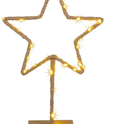 Metalinė LED Kalėdų Žvaigždė su Mediniu Padu (Pastatoma) 35cm