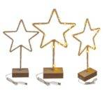 Metalinė LED Kalėdų Žvaigždė su Mediniu Padu (Pastatoma) 35cm