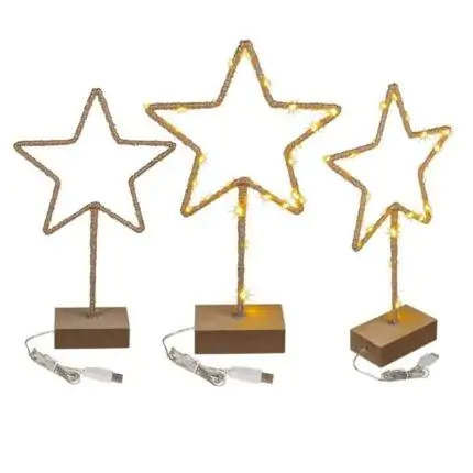 Metalinė LED Kalėdų Žvaigždė su Mediniu Padu (Pastatoma) 35cm