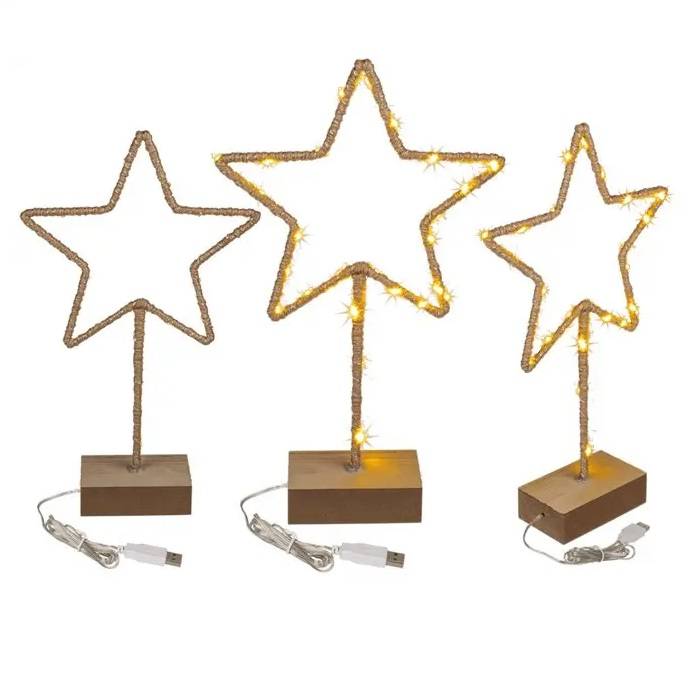 4029811456963 44 Metalinė LED Kalėdų Žvaigždė su Mediniu Padu (Pastatoma) 35cm