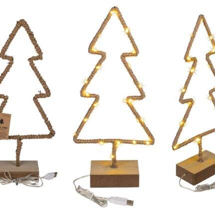 Metalinė LED Kalėdų Eglutė su Mediniu Padu (Pastatoma) 35cm