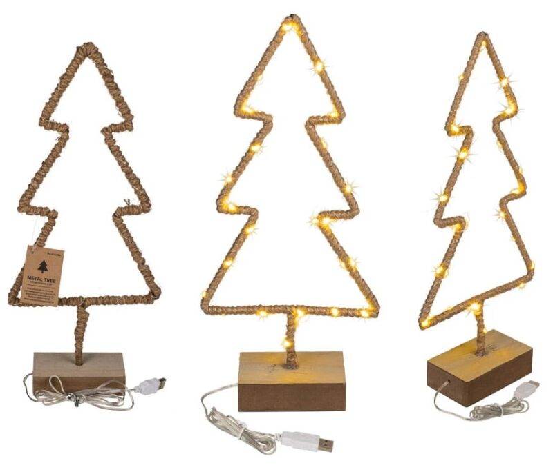 Metalinė LED Kalėdų Eglutė su Mediniu Padu (Pastatoma) 35cm
