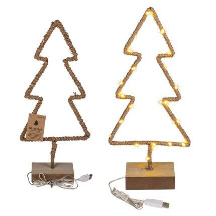Metalinė LED Kalėdų Eglutė su Mediniu Padu (Pastatoma) 35cm