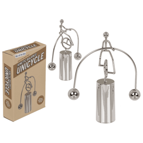 Kinetinė vienračio figūrėlė balansavimui – metalinė stalo puošmena 15.6 cm